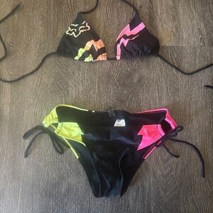 rare fox motorcross bikini set! Black neon racing self tie bow swim swimwear